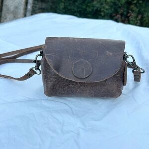 Small Brown Leather Crossbody Pouch Bag, Vintage Boho Purse, Granola Western